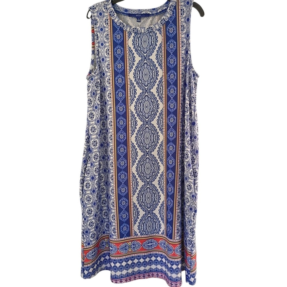 Apt 9 Blue Printed Swing Women's Size Medium Bohemian Geometric Dress W/ Pockets